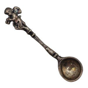 Vtg Silverplate Souvenir Collector Spoon 2.75" Cherub Angel Handle Rustic Brooch